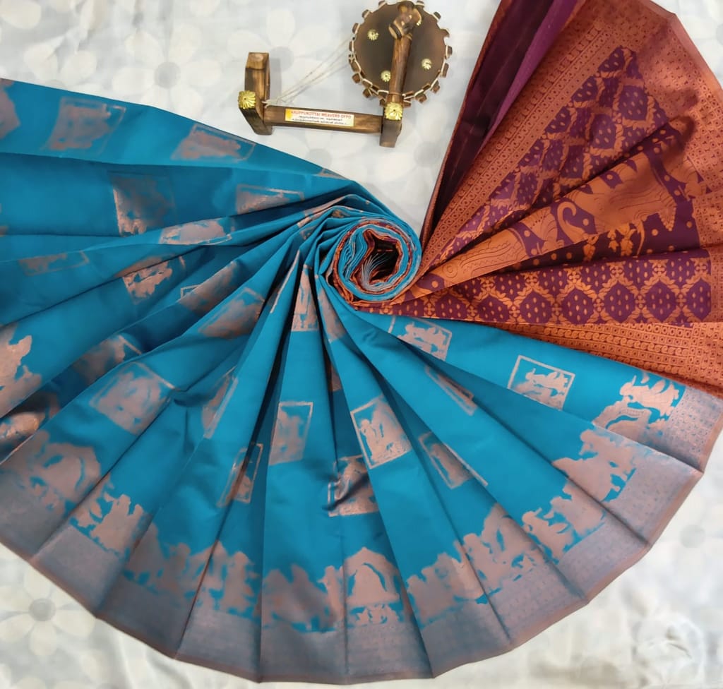 Kubera Silk Cottton Saree with Blouse -Blue