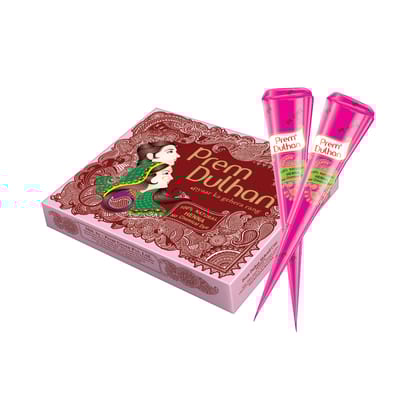 Prem Dulhan Natural Henna Mehandi Cones 12 Pcs Box, Brown Mehendi Cones, for Bridal and Festivals, Easy Application, Pink Box