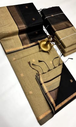 Elegant Earthy-Toned Saree with Black & Gold Border