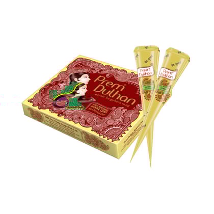Prem Dulhan Natural Henna Mehandi Cones 12 Pcs Box, Brown Mehendi Cones, for Bridal and Festivals, Easy Application, Yellow box