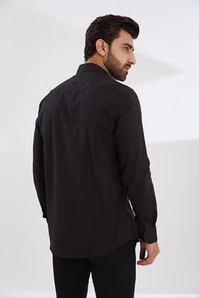 Embellished Smart Casual Black Shirt-BLACK / S