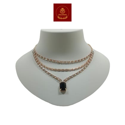 Jia Luxury Handcrafted Rose Gold Plated Necklace Set with Earrings, Black Gemstones