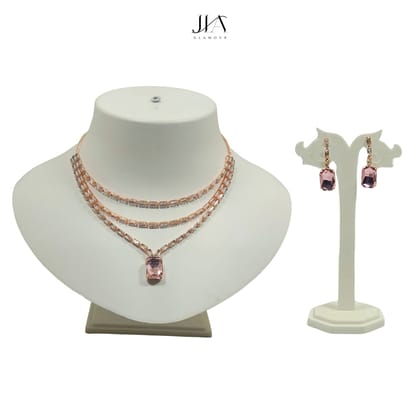 Jia Glamour - Luxury Handcrafted Rose Gold Plated AD Necklace Set with Earrings - Pink Stones, Suited for Party Casual Formal for Women