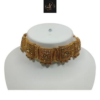 Artik Luxury Handcrafted Gold Plated Guluband Necklace with Earrings, AD Brown
