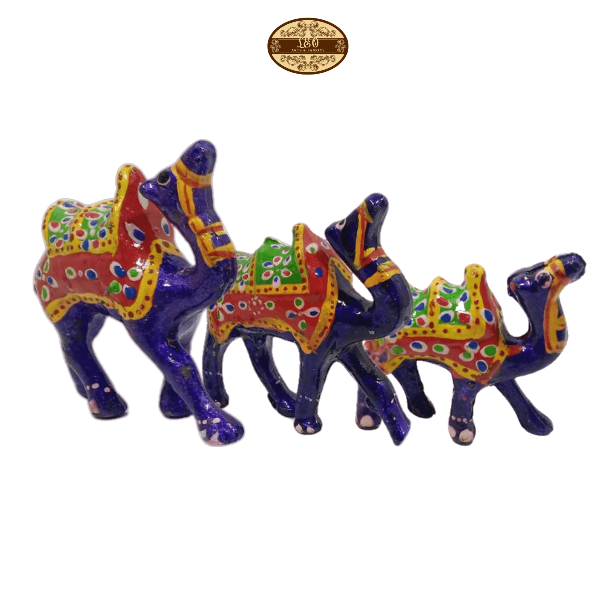 Handcrafted Paper Mache Camel Family Figurines, Set of 3, Violet