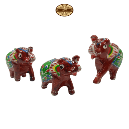 Handcrafted Paper Mache Elephant Family Figurines, Set of 3, Maroon