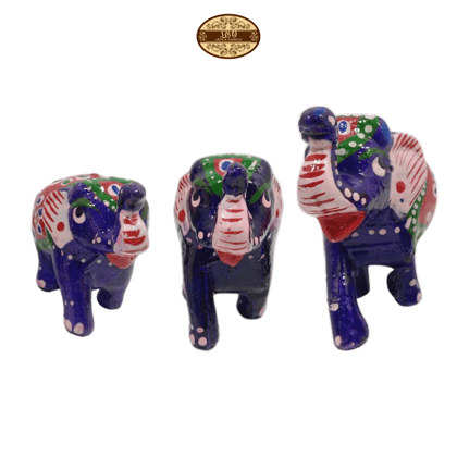 Handcrafted Paper Mache Elephant Family Figurines, Set of 3, Violet