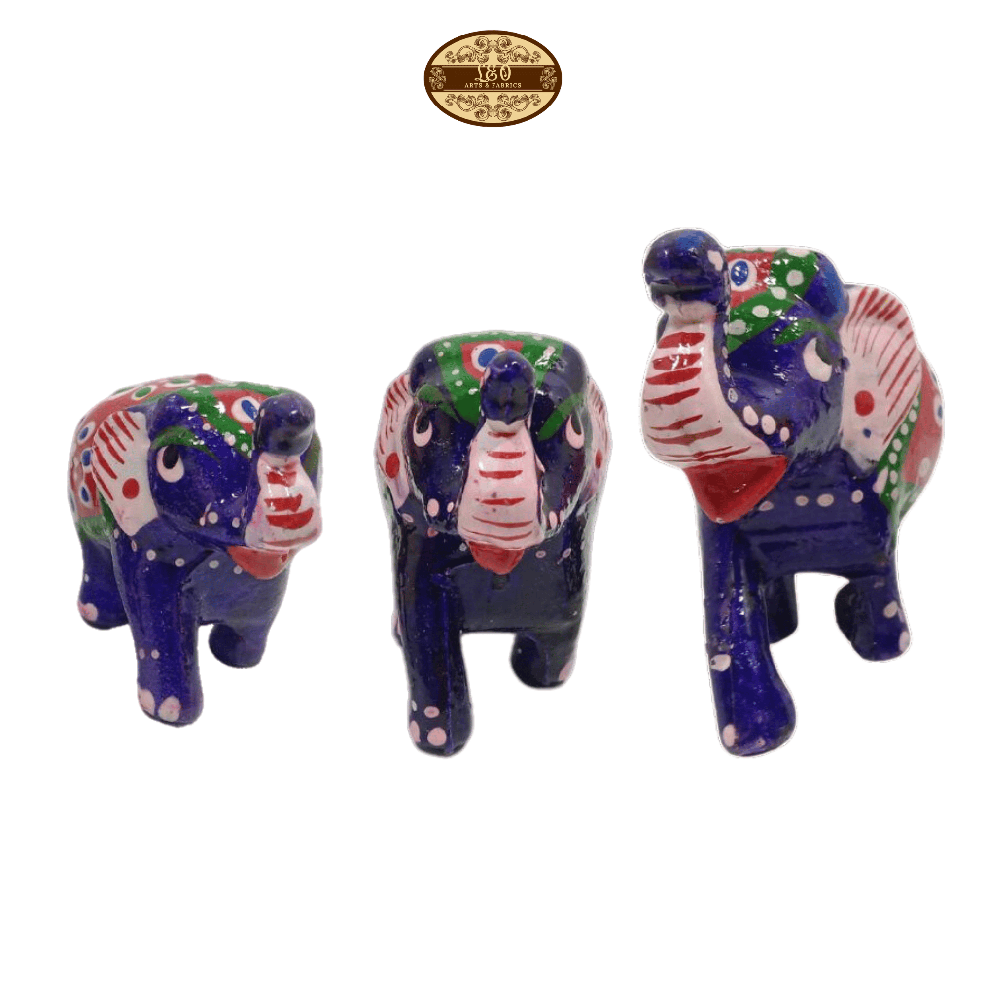 Handcrafted Paper Mache Elephant Family Figurines, Set of 3, Violet