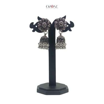 Ozone Luxury Handcrafted Long Necklace Jewellery Set with Earrings, Oxidized, Radhe Krishna Pendant