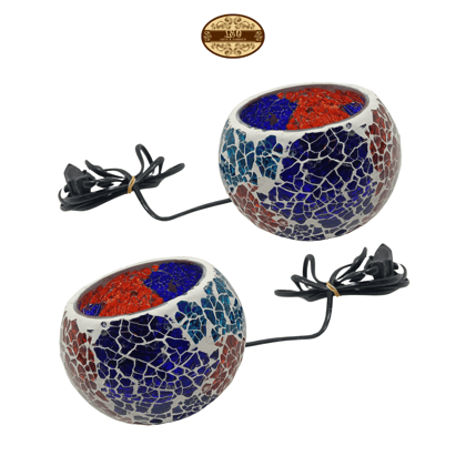 Crystal Tealight Moroccan Style LED Decorative Lamp, Blue and Red Mosaic Design