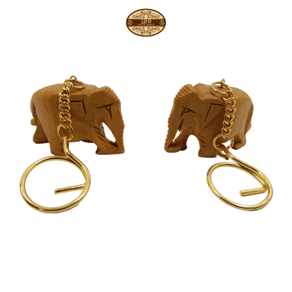 Handcrafted Wooden Elephant Key Chain, Decorative, Plain Design, 6.5 cm x 6 cm x 4.5 cm
