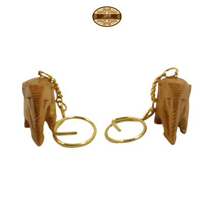 Handcrafted Wooden Elephant Key Chain, Decorative, Plain Design, 6.5 cm x 6 cm x 4.5 cm