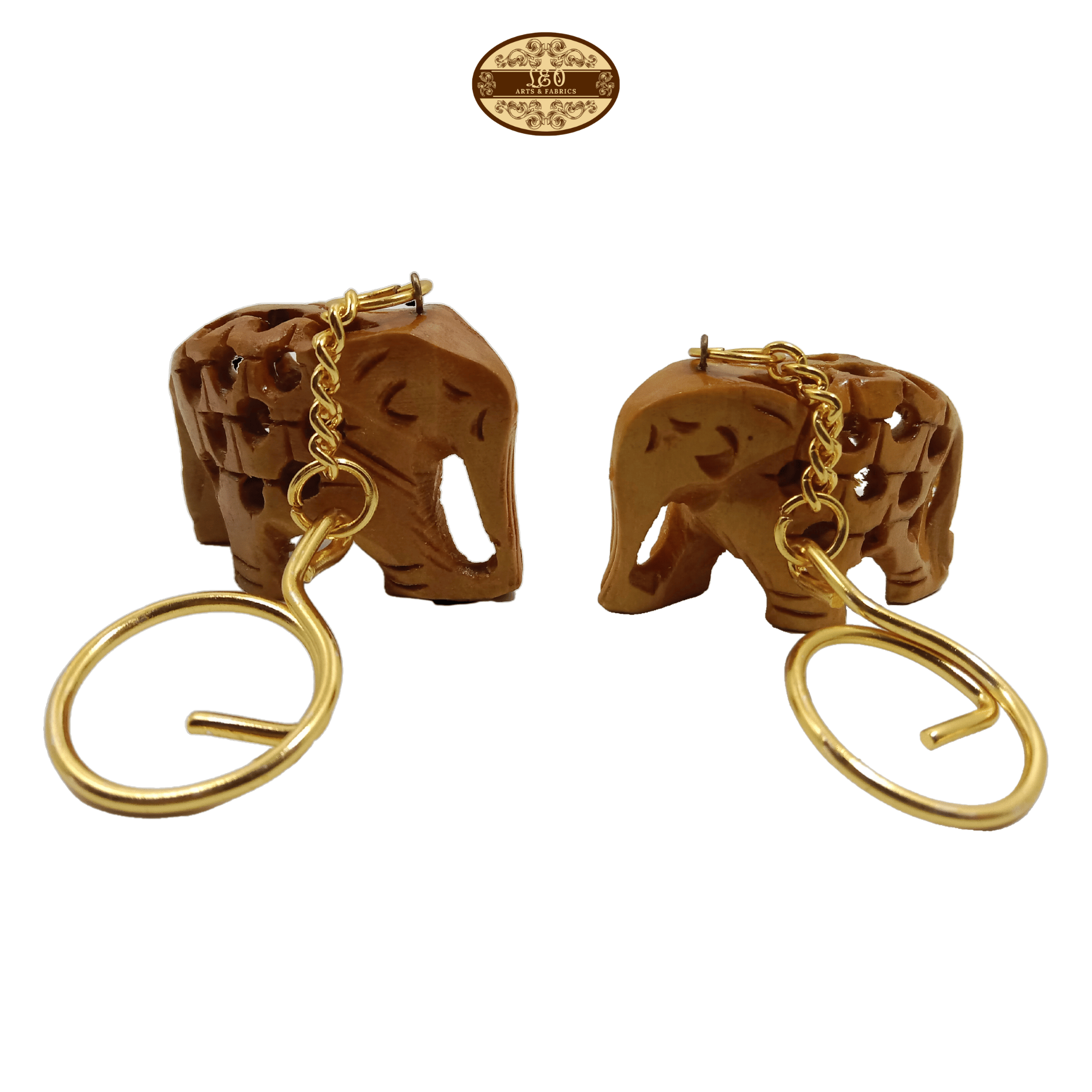 Handcrafted Wooden Elephant Key Chain, Decorative, Jali Design, 6.5 cm x 6 cm x 4.5 cm