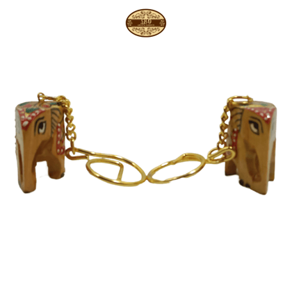 Handcrafted Wooden Elephant Key Chain, Decorative, Glittering Paint, 6.5 cm x 6 cm x 4.5 cm