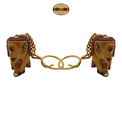 Handcrafted Wooden Elephant Key Chain, Decorative, Bajni Design, Maroon, 6.5 cm x 6 cm x 4.5 cm
