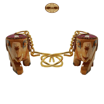 Handcrafted Wooden Elephant Key Chain, Decorative, Bajni Design, Pink, 6.5 cm x 6 cm x 4.5 cm