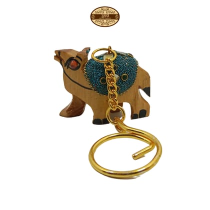 Handcrafted Wooden Camel Key Chain, Decorative, Bajni Design, Blue,  6.5 cm x 6 cm x 4.5 cm