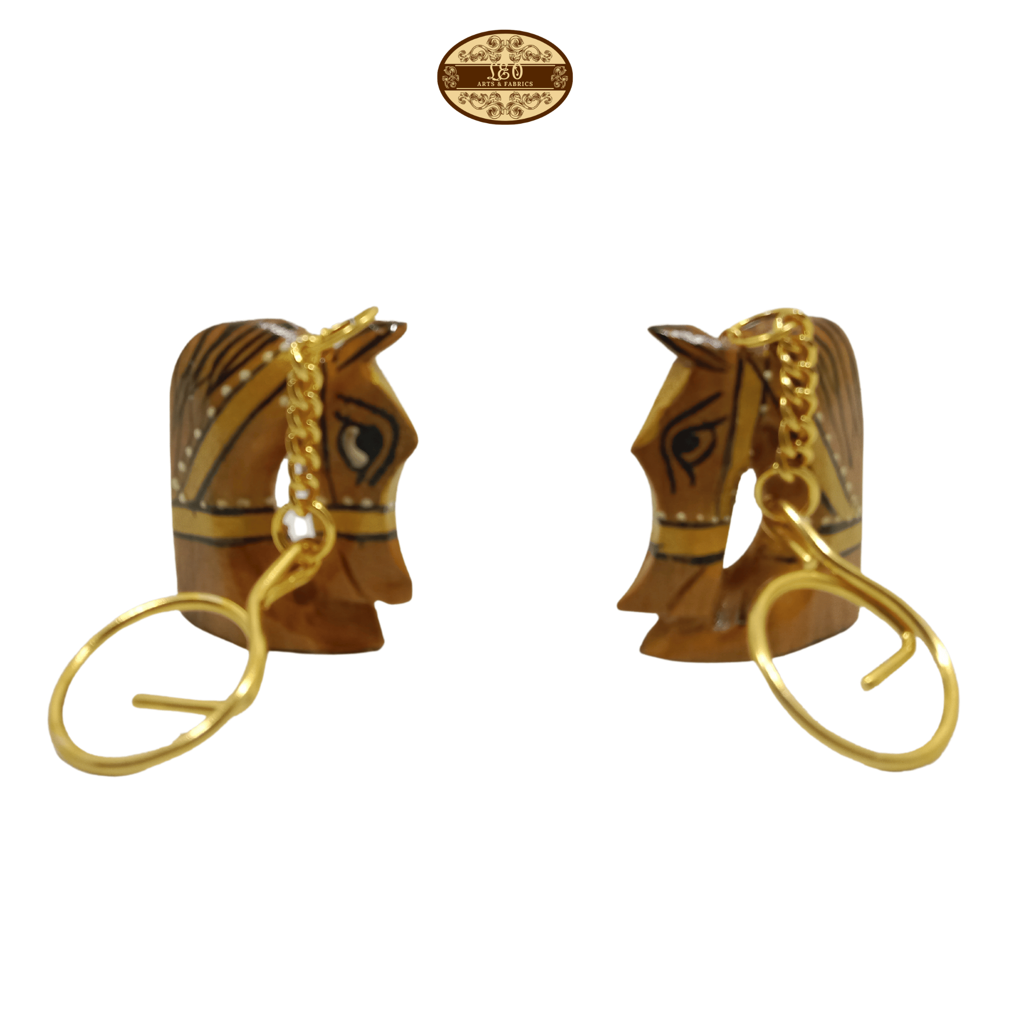 Handcrafted Wooden Horse Key Chain, Decorative, Painted, 6.5 cm x 6 cm x 4.5 cm - Pack of 2