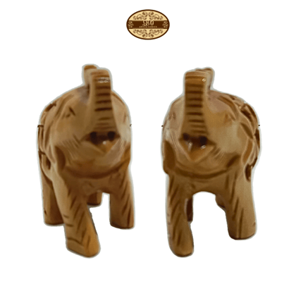 Hand Carved Wooden Undercut Jali Elephant Figurine, Salute, 5 cm, Pack of 2