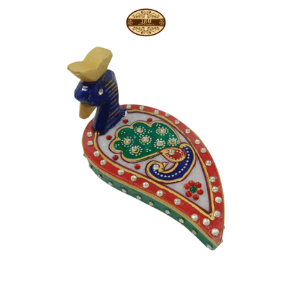 Handcrafted Marble Chopda Peacock - 11.5cm x 6.5 cm x 7cm
