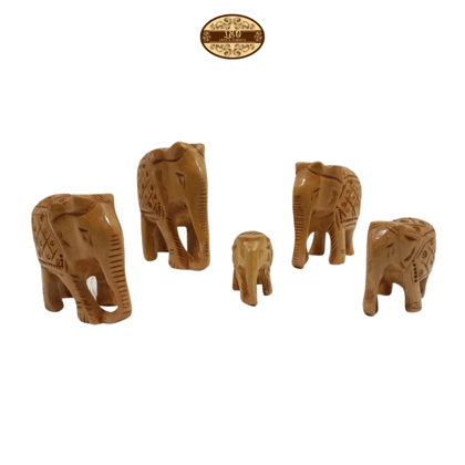 Handcrafted Wooden Elephant Family Figurines, Set of 5, Plain Design - Smallest 3cm, Largest 8cm Handcrafted Wooden Elephant Family Figurines, Set of 5, Plain Design - Smallest 3cm, Largest 8cm