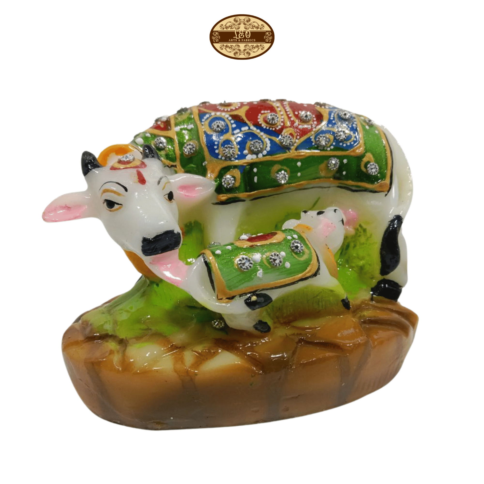 Handcrafted Cow and Calf Marble Statue, 12cm x 8cm x 8.5cm