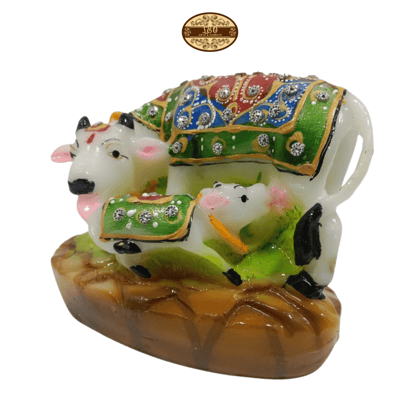 Handcrafted Cow and Calf Marble Statue, 12cm x 8cm x 8.5cm