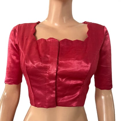 Gajji Silk Scallop neck Blouse, with  Lining,  Pink, BS1169-XL
