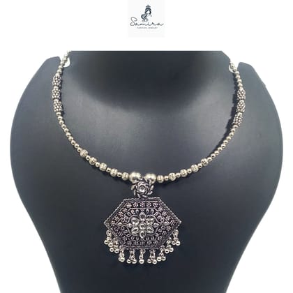 SAMIRA Luxury Handcrafted Necklace Jewellery Set with Ear Rings Oxidized Rhombus Pendant