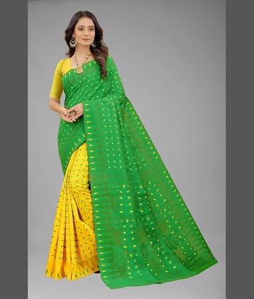 NENCY FASHION Jacquard Self Design Saree Without Blouse Piece ( Gold )