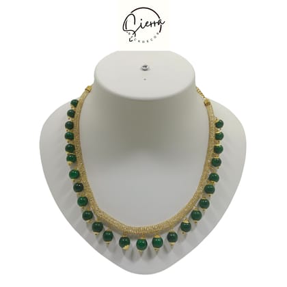 Sierra Luxury Handcrafted Gold Plated Necklace Jewellery Set with Earrings, AD, Pearl - Green