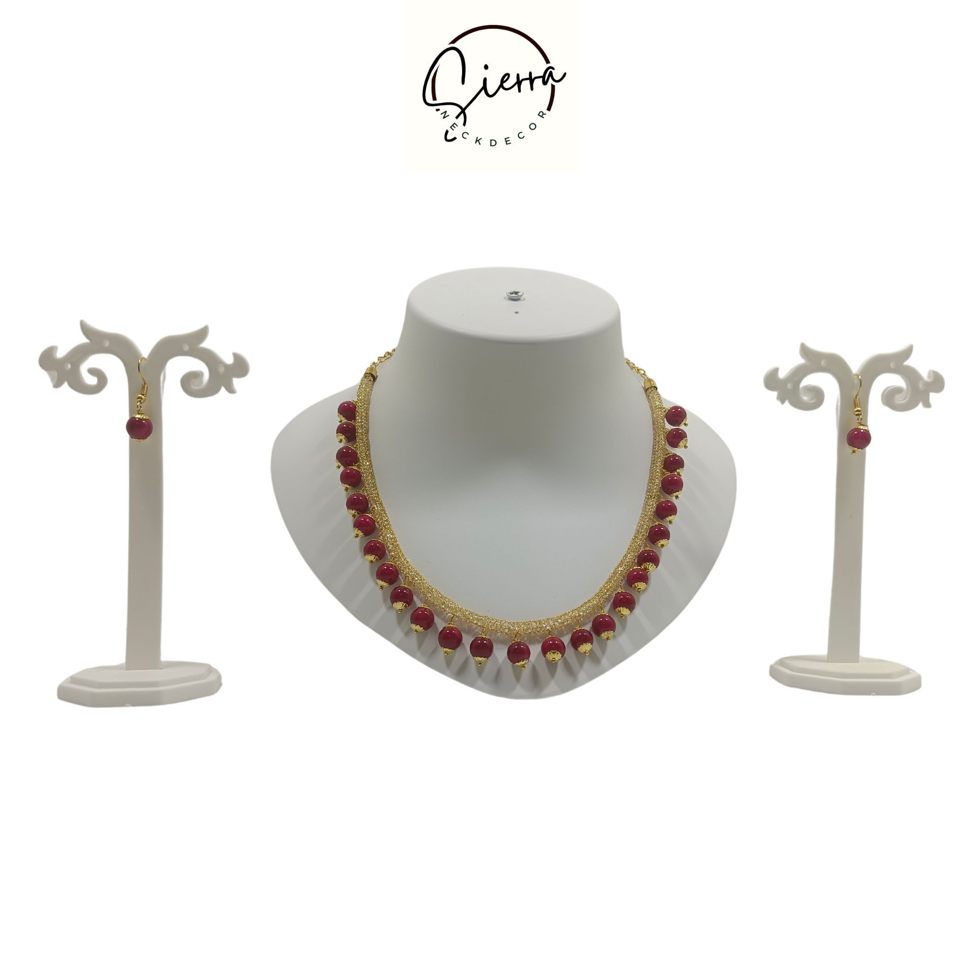 Luxury Handcrafted Rose Gold Plated Necklace and Earrings Set with Gemstones for Women, Suitable for Party, Casual, Formal