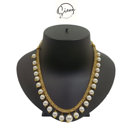 Sierra Luxury Handcrafted Gold Plated Necklace Jewellery Set with Earrings, AD, Pearl - White