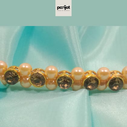 PARIJAT Luxury Handcrafted Gold Plated Kamarbandh, AD Brown, Golden Pearls