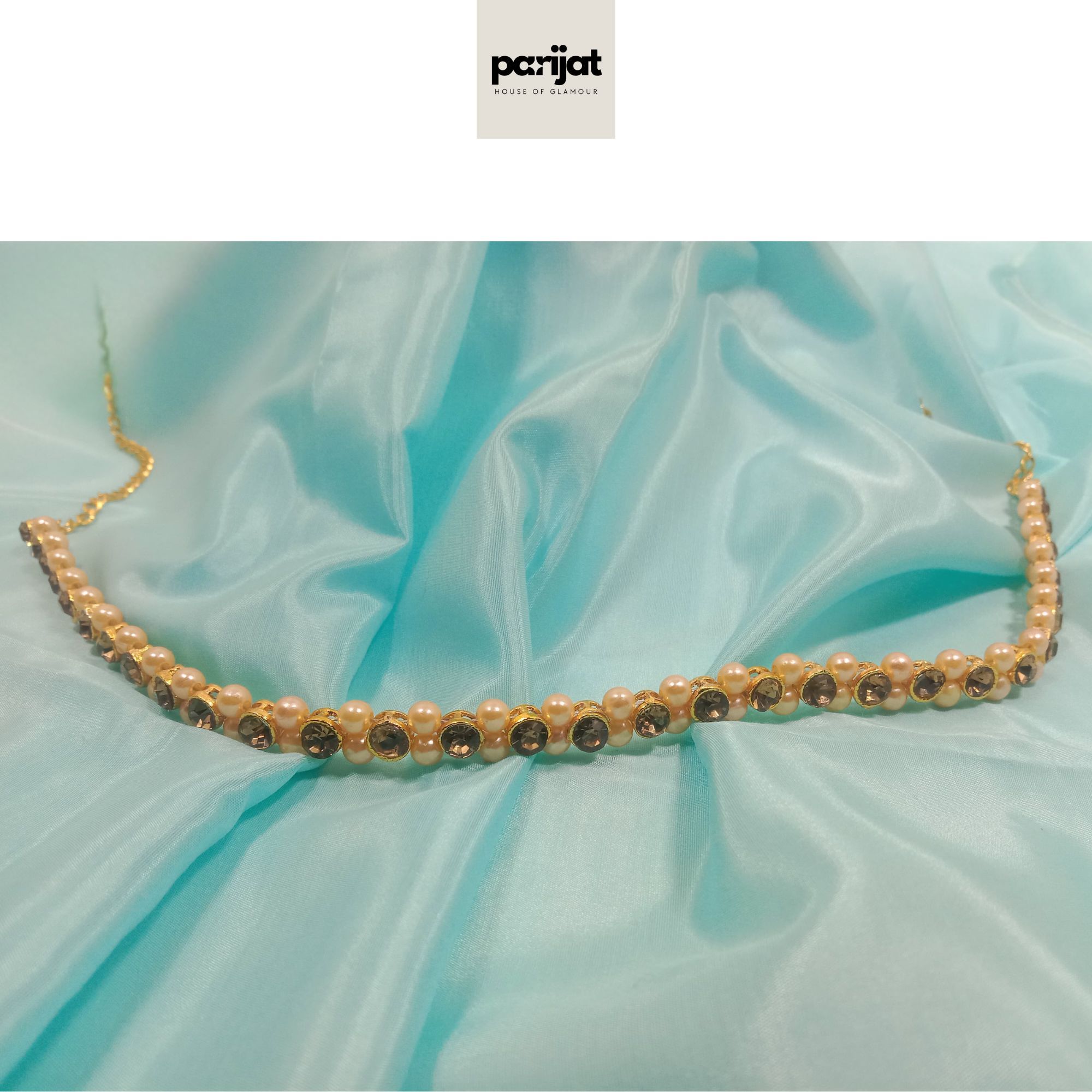 PARIJAT Luxury Handcrafted Gold Plated Kamarbandh, AD Brown, Golden Pearls