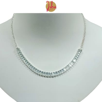 Ishu Luxury Handcrafted Silver Plated Necklace Jewellery Set with Earrings, AD