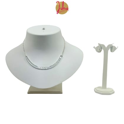 Ishu Luxury Handcrafted Silver Plated Necklace Jewellery Set with Earrings, AD