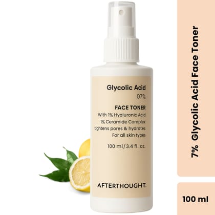Afterthought Face Toner with 7% Glycolic Acid + 1% Hyaluronic Acid + 1% Ceramide Complex | Exfoliates, Hydrates & Strengthens Skin | for All Skin Types | Paraben free | Men & Women | 100 ml