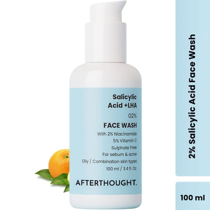 Afterthought Face Wash with 2% Salicylic Acid + 2% Niacinamide + 5% Vitamin C - Sulphate free | Cleanser for Anti Acne & Pimples | Oily and Combination Skin Types | Men & Women | 100 ml