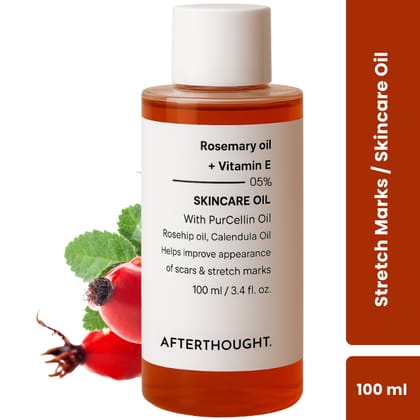 Afterthought Skincare Oil Suitable for Stretch Marks | Scar Removal | Uneven Skin Tone | Rosemary and Vitamin E | All Skin Types | 100 ml
