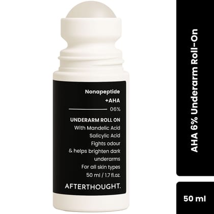 Afterthought 6% Nonapeptide + AHA Underarm Roll-On, Controls Underarm Odour and Fades Darkness, Fragrance Free, Made for Women & Men, All Skin Types, 50 ml