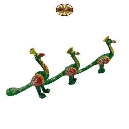 Handcrafted Paper Mache Peacock Figurine, Set of 3, Green