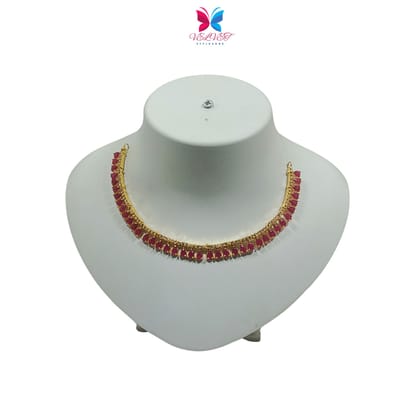 VELVET Luxury Handcrafted Gold Plated Necklace Set, White AD, Pink Stone