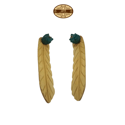 Handcrafted Wooden Incense Stick Holder with Green Flower Figurine, 15 cm - Pack of 2