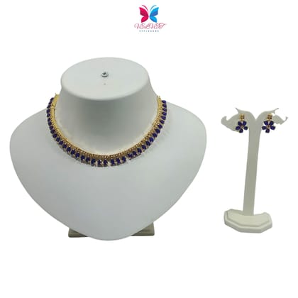 VELVET Luxury Handcrafted Gold Plated Necklace Set, White AD, Blue Stone VELVET Luxury Handcrafted Gold Plated Necklace Set, White AD, Blue Stone