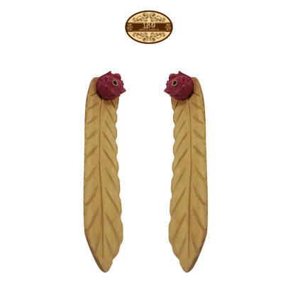 Handcrafted Wooden Incense Stick Holder with Pink Flower Figurine, 15 cm - Pack of 2