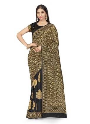 Generic Women's Banarasi Silk Saree (Black,5-6  Mtr)