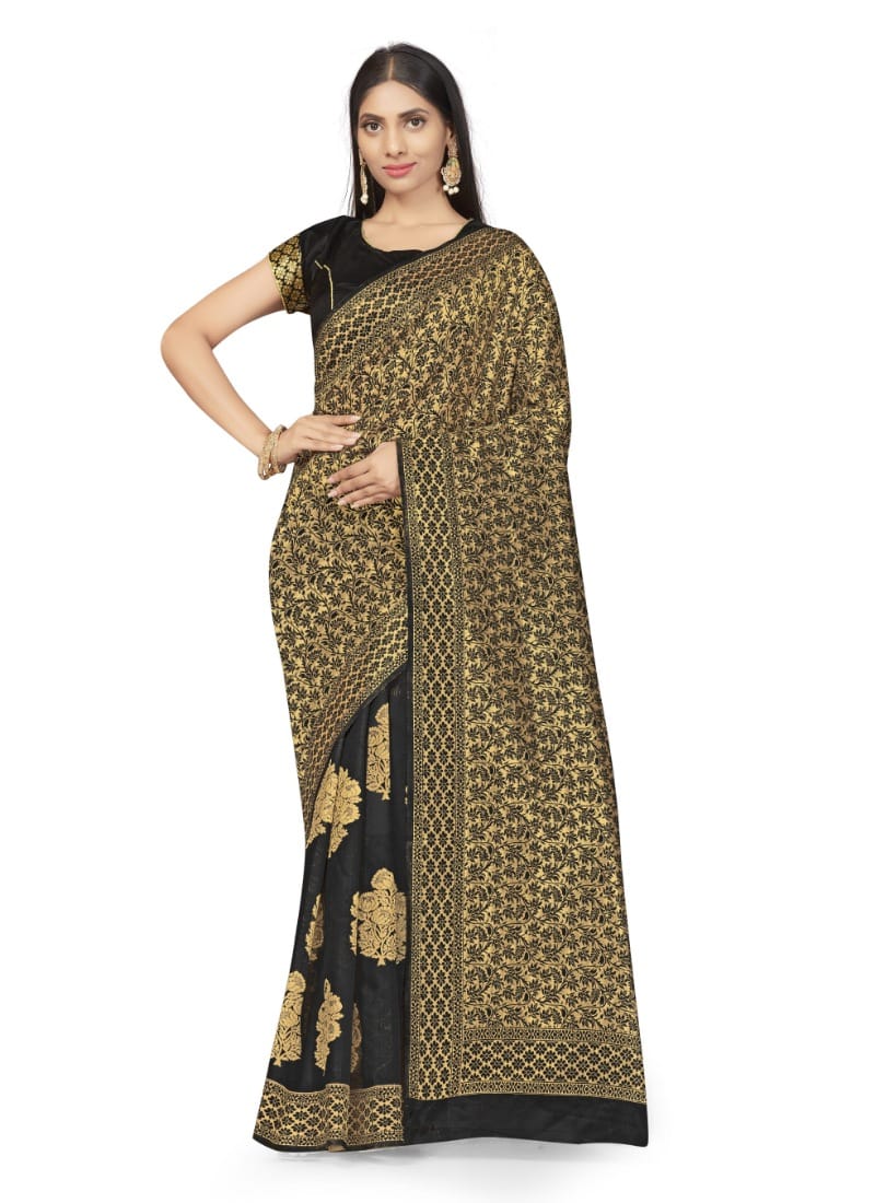 Generic Women's Banarasi Silk Saree (Black,5-6  Mtr)