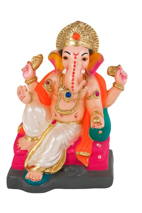Divine Seated Lord Ganesha Idol – Vibrant Hand-Painted Statue for Home Décor and Worship