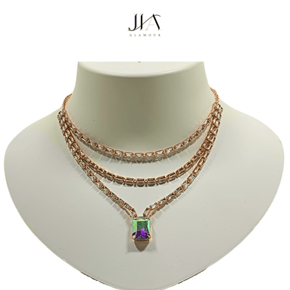 Jia Glamour Luxury Handcrafted Rose Gold Plated AD Necklace Set with Earrings Multiglow